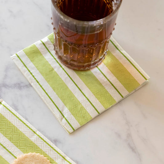 Green & Pink Awning Stripe Cocktail Napkin